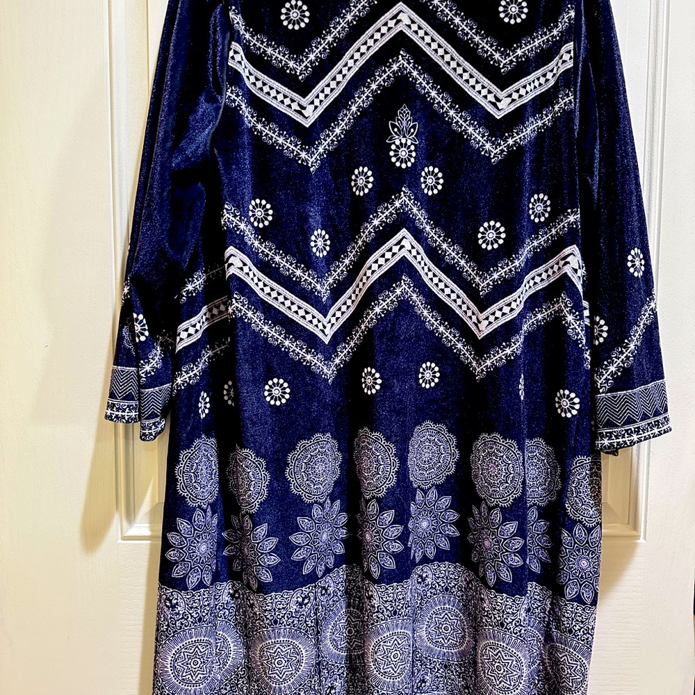 Women’s, velour, navy blue long cardigan, XL